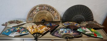 (Upper Level) Lot Of 11 Asian Fans (including 1 Mother Of Pearl) 4' To 12'