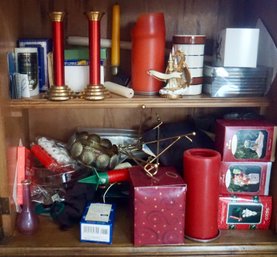 (Upper Level) Lot Of Candles & Hallmark Ornaments & Misc