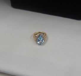 #18- 14k Size 7.75 Blue Stone Ring - 6.9 G