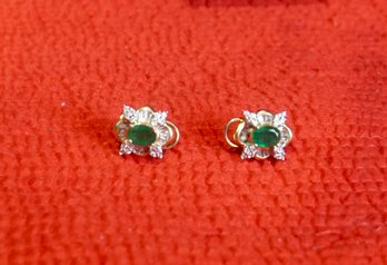 J19 14K Diamond & Emerald Earrings