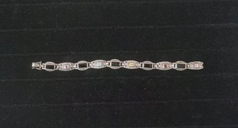 #54 Multi Stone & Onyx Sterling Bracelet Size 7 1/2'