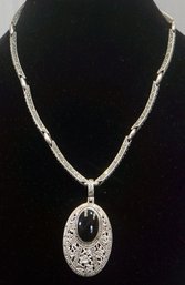 #69 Sterling , Onyx & Marcasite Necklace 16'