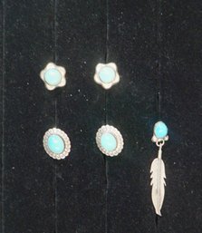 #75 Lot Of 5 Sterling & Turquoise Earrings