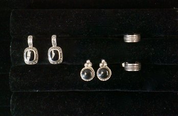 #76 3 Pairs Of Earrings Onyx & Sterling