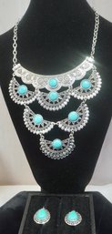 #93 Costume Turquoise Earrings & Necklace
