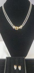 #115 Silver & Gold Tone Necklace & Earrings