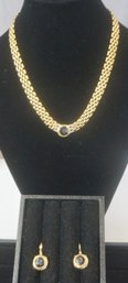 #117 Goldtone Black Onyx Fashion Earrings & Necklace