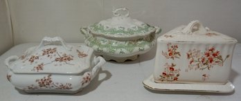 #208 Lot Of 3 Ironstone (soup Tureen, Cheese Dish, Vegetable Dish)