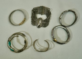 #133 Lot Of 6 Sivlertone Fashion Bracelets
