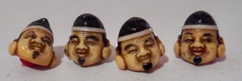 #226 Lot Of 4 Japanese Masks Attached To Thimbles