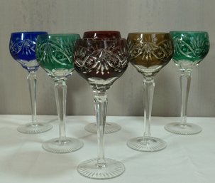 Set Of 6 - 1960's Hand-Cut Colored Lead Crystal  Glasses German-Made By Nachtmann - 8.25'
