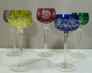 Lot Of 5 Misc. 1960's Hand-Cut Colored Lead Crystal Liqueur Glasses German-Made By Nachtmann