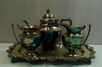 Four Piece Silver Plate Tea Set, Pot/ C / S Quadruple Plate, Rogers, Richfield