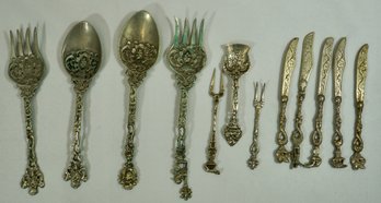 Lot Of 12 Silver Plate  Italy Figural Flatware , Signed Rossi And Or Italy