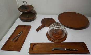 #256 Mid Century Modern Lot Of 6 (nut Dish, Lazy Susan, Covered Cheese Dish, 2 Cheese Trays)