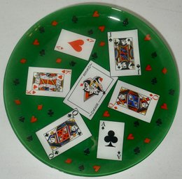 #257 12 3/4' Green Glass Platter Playing Cards