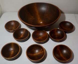 #250 Mid Century Modern Incredible Weston Vt Lot Of 7 Large Wood Salad Bowl