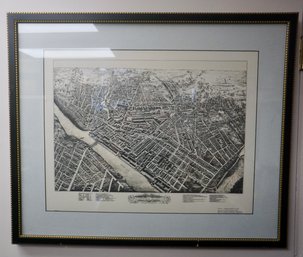 Framed And Matted Map Of Lowell, 30.5 X 25