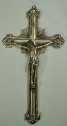 Antique 1935 JB Jennings Bros 15' Wall Hanging Silver Plate Jesus Crucifix