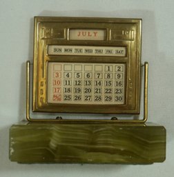 Vintage Diamond Point Perpetual Calendar & Photo Holder , Brass/ Onyx