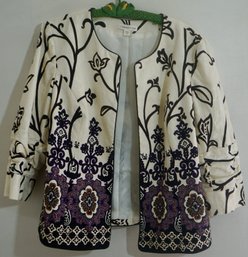 #311 Coldwater Creek Beaded Black/Cream/Purple Dress Jacket Size 16