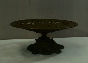 Gold Tone Cast Iron Footed Filagree Bowl With Greek Mythological Figures - 8.25'