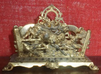 #355 Bradley & Hubbard Bronze Elk Hunt Scene Letter Holder