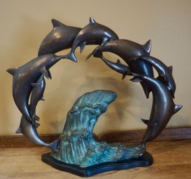 Upper Bronze/copper Dolphin Statue 22w X 19T