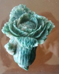 #12 Jadeite/ Carved Stone  Paperweight Lettuce W/Frog 4'