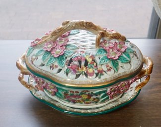 #419 Pierced Asian Covered Bowl & Underplate