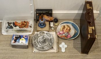 B Misc Lot Plates, Briefcase, Bell