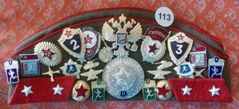 #113 Russian Army Hat W/medals & Patches