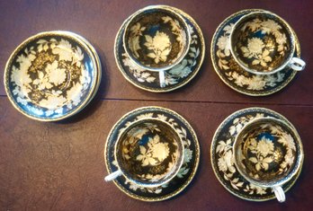 #131 Wedgwood Black Tonquin 4 Cups & 7 Saucers