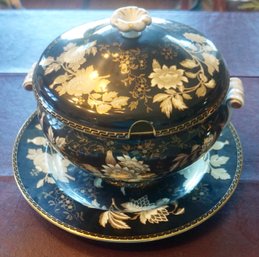 #134 Wedgwood Black Tonquin Soup Tureen & Underplate (no Ladle)