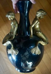 #198 Stone Vase Black/ Gold Figurines 17'T X 12'W