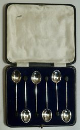 Set Of 6 Sterling Demitasse Spoons W/  Ebony Tip Handle In Case