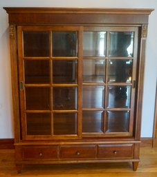 #465 Ethan Allen Cherry Lighted Double Bookcase