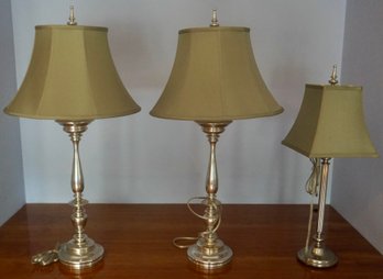 #469 Lot Of 3 Silver Tone Table Lamps 33'T & 27'T