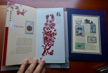 #503 Civil War Stamps, Japanese Stamp Book 60's Coin Paperweight