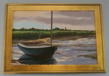 #534 Oil On Board Framed Sailboat Painting (Jane Milliken-McInerney Cape Cod Artist)