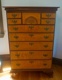 #535 Antique Reproduction Eldred Wheeler Hingham, MA Tiger Maple Chest  5 Over 5