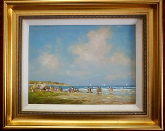 DR649 Framed & Signed Oil On Board Beach Scene Painting