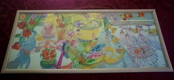 DR651 Framed Watercolor Table/flowers 24T X 54W