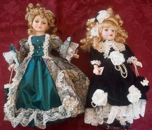 DR660  Pair Of Dolls Porcelain Face 16'T (Victorian Dresses)