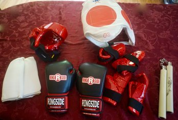 DR670 Lot Of Ringside Boxing Equipment, Head Gear, Body, Foot, Gloves, Shin Pads, Nunchucks