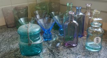 K690 Lot Of Colored Glass & Bottles