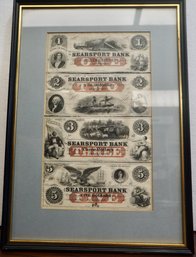 #162  1853 Framed $1, $2, $3 & $5 Bank Notes From The State Of Maine Sears Port Bank