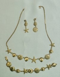 3 Piece Set- Necklace Bracelet, Earrings - 14k GD