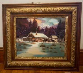 #755 Oak & Gesso Frame Oil On Canvas 30 X 27