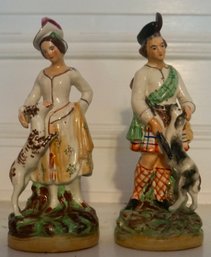 #831 Staffordshire Pair Of Scottish Figurines & Dog